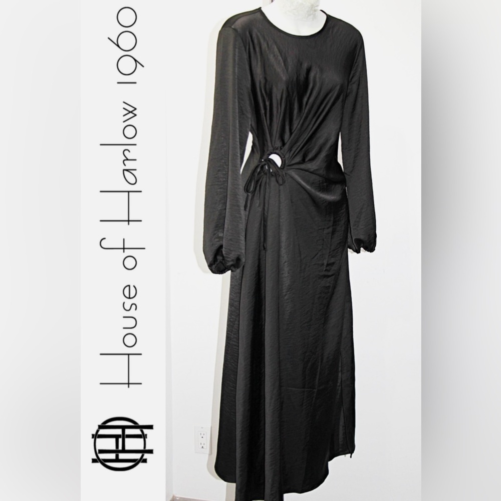 NWT House of Harlow 1960 Ruched Side Cutout CircleSatin Maxi Dress